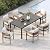 Grand patio Outdoor Dining Set for 6, 7PCS Patio Table and Chairs Set, Metal Woven Wicker Fixed Patio Chairs with Thickened Cushions & Rectangular Woodgrain Dining Table with Umbrella Hole (Natural)