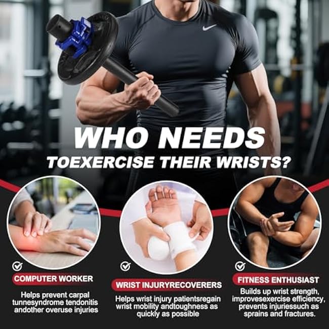 Forearm Strengthener & Forearm Exerciser, Wrist Exerciser Bar with a Barbell Clamps, Wrist Curl and Rotation Strength Trainer, Ideal for Grip Strength, Forearm Muscle Building