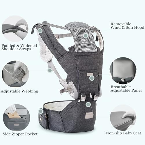 Baby-Carrier-Newborns-to-Toddler-7-45-lbs-All-Seasons-Foldable-Baby-carriers-Front-and-Back-with-Hip-Seat-Lumbar-Support-for-Outdoor-HikingDark-Grey