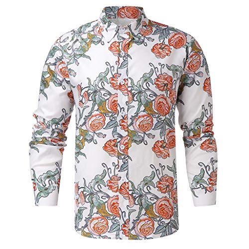YanHoo Uomo Moda Floreale Stampa Bottone Manica
