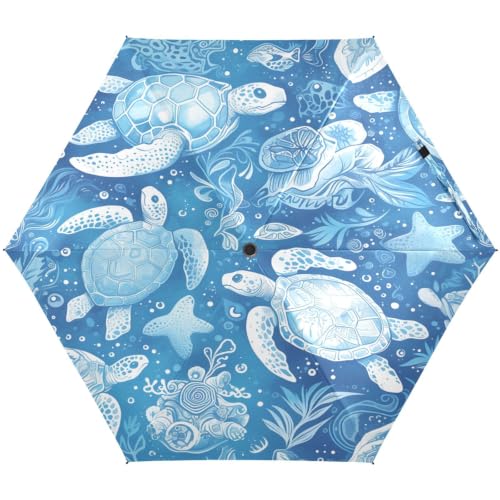 Parapluie léger pliable motif tortues marines bleues avec protection UV