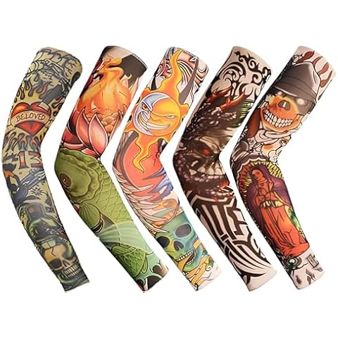 iToolai Temporary Tattoo Sleeves for Women, Fake Tattoo Sleeves for Men with Skulls, Lotus, Dragon, Rose, Hearts, Koi Fish (5 PCS) Cover