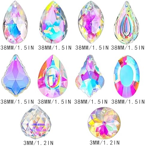 6. Bild von H&D HYALINE & DORA 10 Stück Bunte Kristall Sonnenfänger Prismen, Kronleuchter Kristalle, Ersatz für Lampenfenster, hängende Kristallprismen für Geburtstag, Hochzeit, Party, Heimdekoration