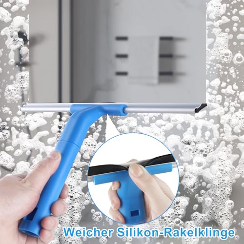 Mitclear Fensterreiniger Set(30cm), Silikon-Fensterabzieher + Mikrofaser-Fensterwischer, Professioneller Fensterreinigungsset für Bad, Dusche, Auto, Glas