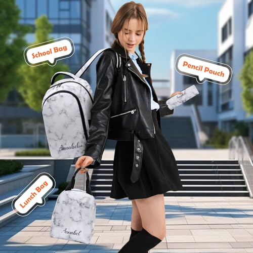 Custom Teen Girls School Backpack Kids White Bookbag Set with Lunch Box Pencil Case Travel Laptop Backpack Casual2