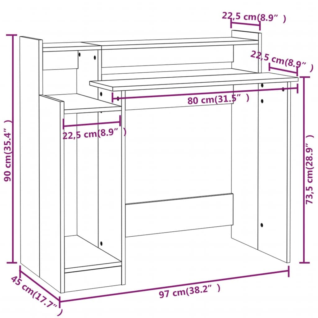 Bureau en Bois d'ingénierie Blanc Brillant avec éclairage LED intégré 97x45x90cm pour Ordinateur, étude, Gaming, Meuble de Travail, Design Pratique et Ambiance Moderne