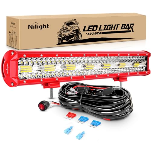 Image of Nilight LED Light Bar 20 Inch with Wiring Kit on Truck SUV UTV, Red Shell
