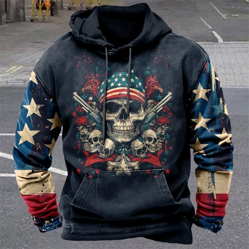 MARSVOVO Patriotic Western Hoodies for Men Country Hooded Sweatshirt Vintage Eagle Skull Flag Print Fall Oversized Shirt2