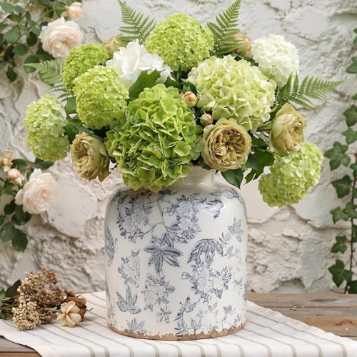 Ronasip Gray Peach Blossom Chinoiserie Vase, 6.2” Crackle Glaze Ceramic