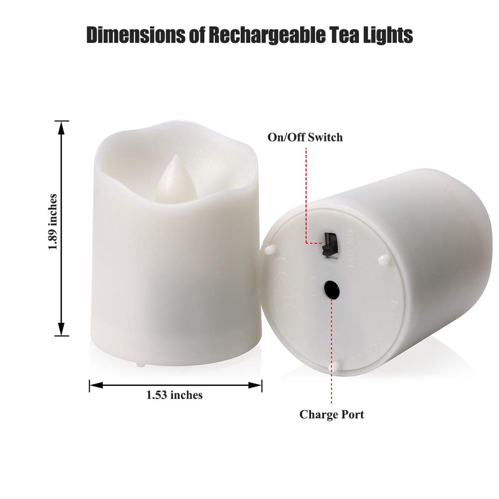 PChero Paquete de 2 velas LED recargables sin llama con temporizador remoto, luces de vela parpadeantes a pilas con cable de carga USB para decoración del hogar, festival