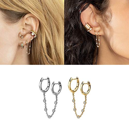 MURUI Eh 1 PZ 925 Sterling Silver Arcobaleno Moon Star Hoop Orecchini per Le Donne Crystal Zircon Catena Argelli Orecchino Oro Argento Ear Silver Gioielli YC720 (Gem Color : Brown