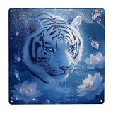 Honozo White Tiger & Water Blooms Tin Metal Sign – 12x12 Inch Metals Plaque Decor, For Bedrooms, Game Rooms, Man Caves, Gifts For Tiger Lovers & Floral Fans