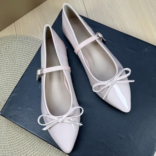 TN TANGNEST Ankle Adjustable Buckle Mary Janes Flats for Women Pointy Toe Sweet Bowtie Pu Leather Dressy Ballest Flat Shoes2