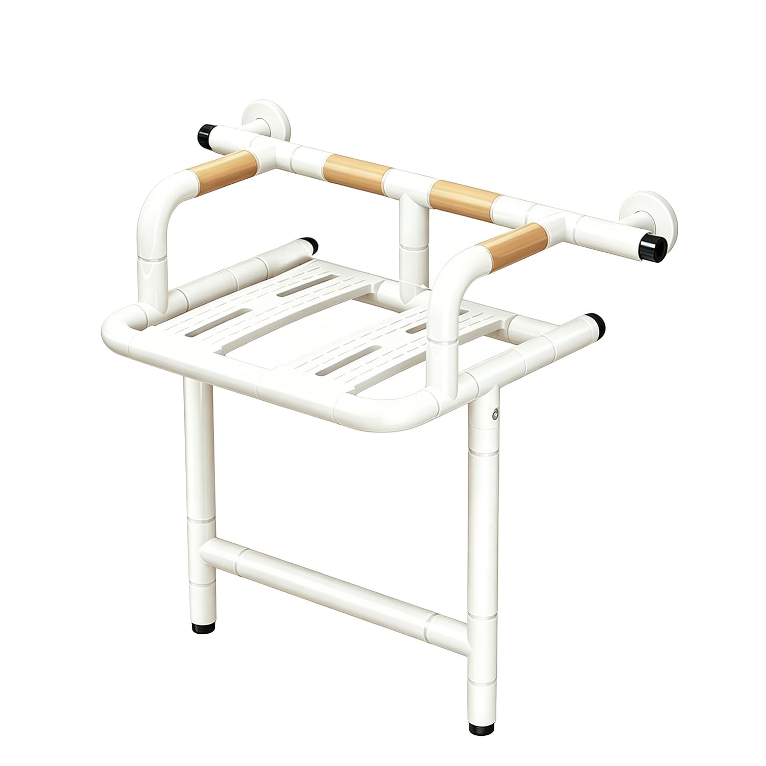 Silla de Ducha Blanca de Pared para Ancianos y Discapacidad | Asiento de Ducha Plegable,Banco de Baño Antideslizante,Ahorro de Espacio,Luminoso,Acero,Panel Reforzado,Soporta 150 kg