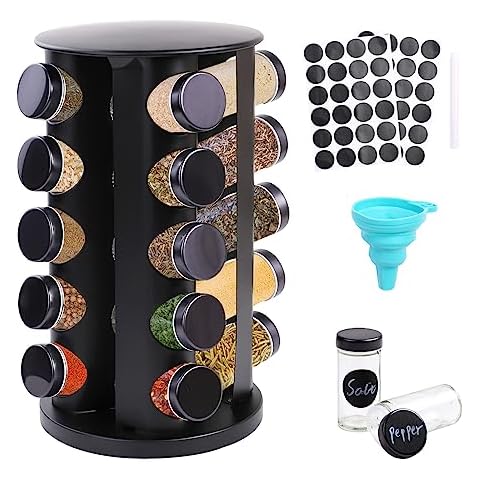 Yunkctuk 360° Rotating Spice Rack with 20 Jars Cover