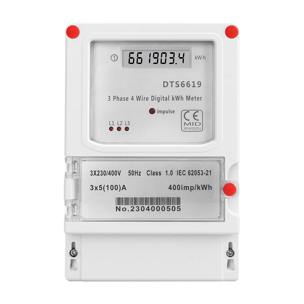 Medidor de energía trifásico, medidor de electricidad kWh, pantalla digital de montaje en pared, 3 x 230/400 V 100 A, lectura LCD para el hogar