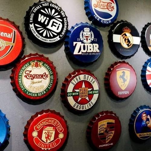 Image of Eazy Wagon - Art Home Bar Wall Decor | Metal Bottle Caps Wall Sign Plates for Retro & Vintage Scratch Look Gifts | Cafe Decoration Plate - 14 x 14 inches (JD beer brand LADY)