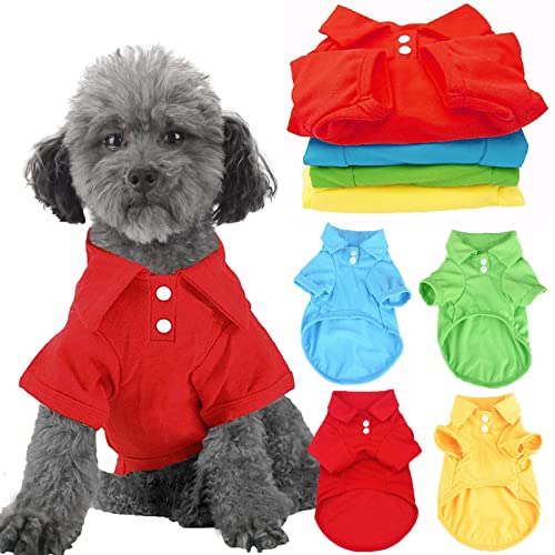 DOGGYZSTYLE 4 Pack Solid Dog Polo Tshirts Shirts Pet Puppy T-Shirt Clothes Outfit Apparel Coats Tops (S)
