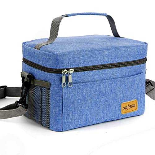 ONFAON Lunch Bag for Men/Women, Insulated Reusable Lunch Box Leakproof Cooler Tote Bag Freezable with Adjustable Shoulder Strap for Office Work Picnic Beach(Blue)
