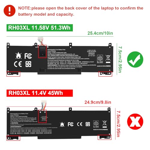 Image of 11.58V 51.3Wh RH03XL RH03XL-L Laptop Battery for HP EliteBook 640 G9 G10 /650 G10 /655 G10 Probook 440 G10 /445 G10 G11 /450 G9 G10 /455 G10 /460, TPN-DB0L,TPN-DB0T,TPN-IB0A,TPN-IB0K,TPN-IB0L,TPN-IB0P