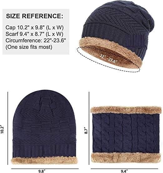 Image of Winter Thick Fleece Lined Beanie woolen Cap Hat, Neck Scarf and Touchscreen Gloves Set cap for Men Women(3 set)