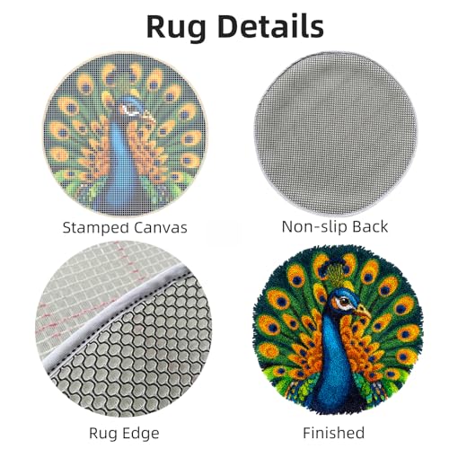 Latch Hook Rug Kit Peacock Stamped Handmade Round Shape Carpet Crochet Yarn Craft DIY Hook and Latch Door Mat Tapestry for Christmas Home Floor Decor 50x50cm(4) by Generic - Image 3