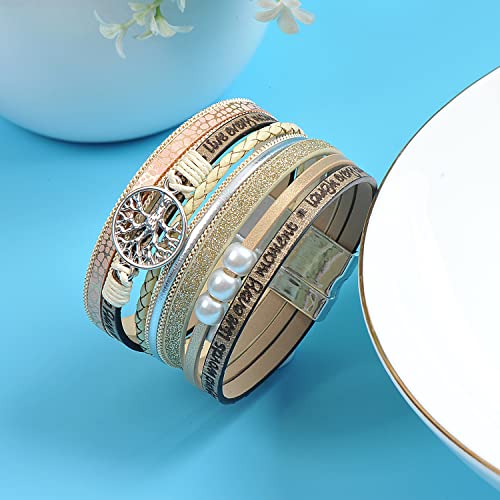 Lightonit Leather Wrap Bracelets For Women Boho Cuff Bangle Bracelet Crystal Stone Braclets Trendy Jewelry Birthday Gifts For Teen Girls Women #TOP3