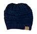 Winter White Ivory Thick Slouchy Knit Oversized Beanie Cap Hat (Navy)