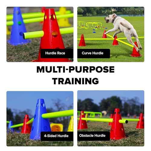 GSi 9\" Training Cones with Holes/Set of 18 / Create Adjustable Hurdles and Agility Circuits/Durable Sports Cones for Soccer, Kids, PE, and Multi-Sport Training -Red, Blue, Yellow