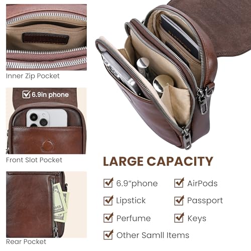 Image of HESHE Small Leather Crossbody Bag for Women RFID Phone Purse with Card Slot | Anti Theft,Genine Leather,Wide Adjustable Strap,Multi-Pocket Fits 6.9 inch Phone Trendy Shoulder Cross Body Bag for Daily,Travel