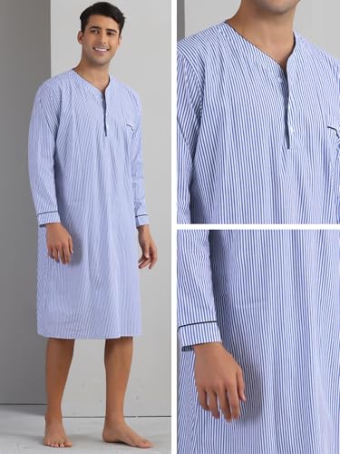 Lars Amadeus Stripe Nightgown for Men's Long Sleeved Button-Down Sleepwear Lounging Nightshirt3