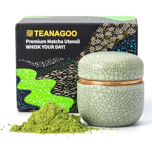 TEANAGOO Matcha Behälter, 2.8 oz Keramik, Doppeldichtung, X6 Lt.grün – Ansicht 1