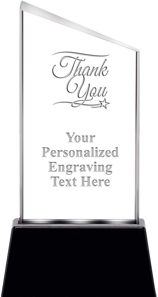 Customized 6.4" Thank You Slant Radianz Light Up Crystal Award, Personalized Thank You Crystal Trophy, with Engraving