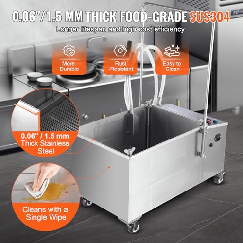 Image of VEVOR Mobile Fryer Filter, 80 LBS /38 L /10.56 Gal Capacity, 300W Oil Filtration System with 5 L /min Flow Rate, Mobile Frying Oil Filtering System with 10 L /min Pump & Oil Hose, 110V /60Hz