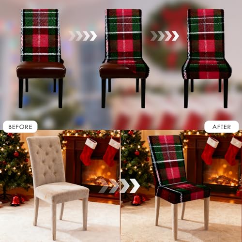 Image of Nuxovilar 4PCS Red Green Plaid Stretch Chair Covers 24x70 Inches