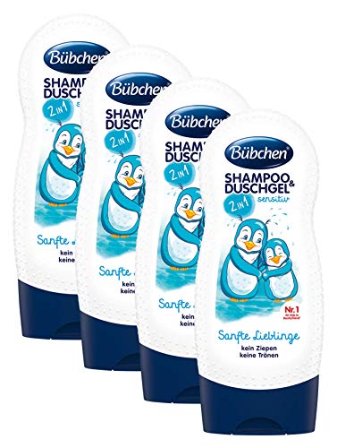 Bübchen Kids Shampoo und Duschgel sensitiv Sanfte Lieblinge, Kinder-Shampoo und -duschgel, pH-hautneutrale Pflege für Kinderhaut, mit frischem Duft, Menge: 4 x 230 ml