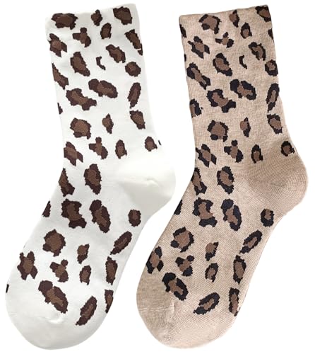 Image of Women's Leopard Animal Cheetah Print Crew Ankle Cotton Socks Size 5-9