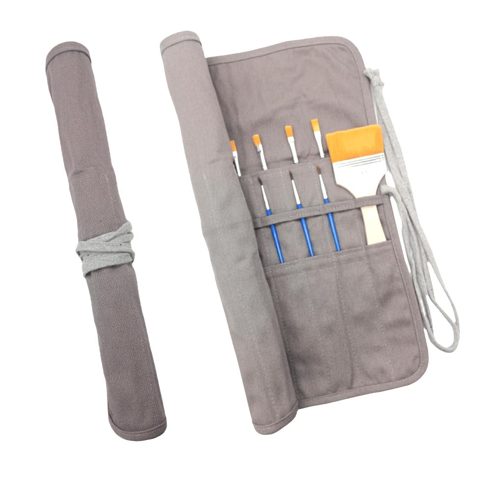Funny live Paint Brush Holder Art Supplies, Artist Brush Holder &amp; Storage Organizer Roll-Up Case Bag, Protect Acrylic Oil Watercolor Paintbrushes (Gray 20 Slot Pockets)