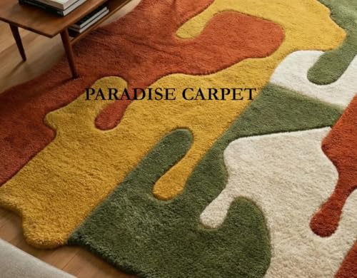 Image of Handmade Irregular Shape Wool Area Rug Unique Contemporary Classical Design Thick & Soft Carpets for Living Room, Bedroom & Hall Area Rug (Size 6 x 8 feet) Multi