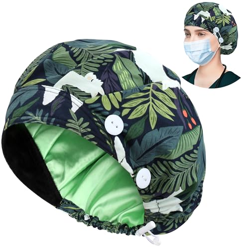 Image of ABAMERICA Bouffant Caps with Button and Sweatband, Adjustable Scrub Caps for Women Men, One Size Multi Color