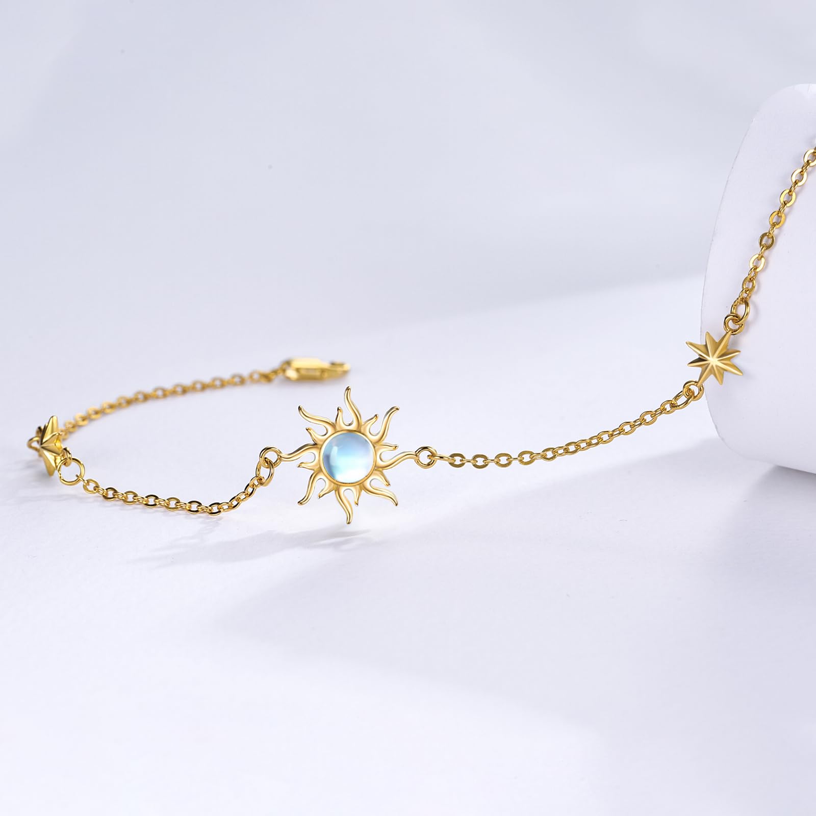REDSUN Sonne Armband 925 Sterling Silber Opal Sonne Armband Gold Verstellbar Armband Blue/White Opal Schmuck Geschenk Geburtstag Weihnachten für Frauen Mutter Frau Mädchen
