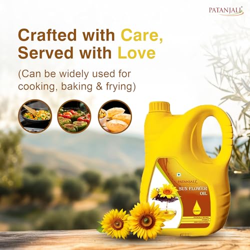 Image of Patanjali Fortified Sunflower Oil Cold Pressed Cooking oil suitable for Cooking & Frying, Nutrient-Rich & Cholesterol Free Cooking Oil for Everyday Use, 5L Jar