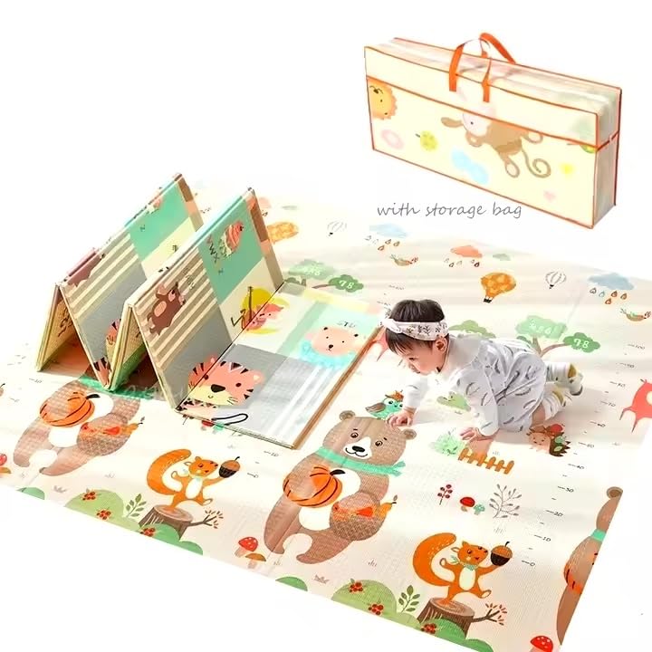 Tapis de Jeu pour Enfant Bebe 200 x150 x1cm Tapis de Sol XXL en Mousse Epais Pliable Reversible - 2 Design - Tapis d'éveil pour Bébé - Tapis de Sol Bebe...