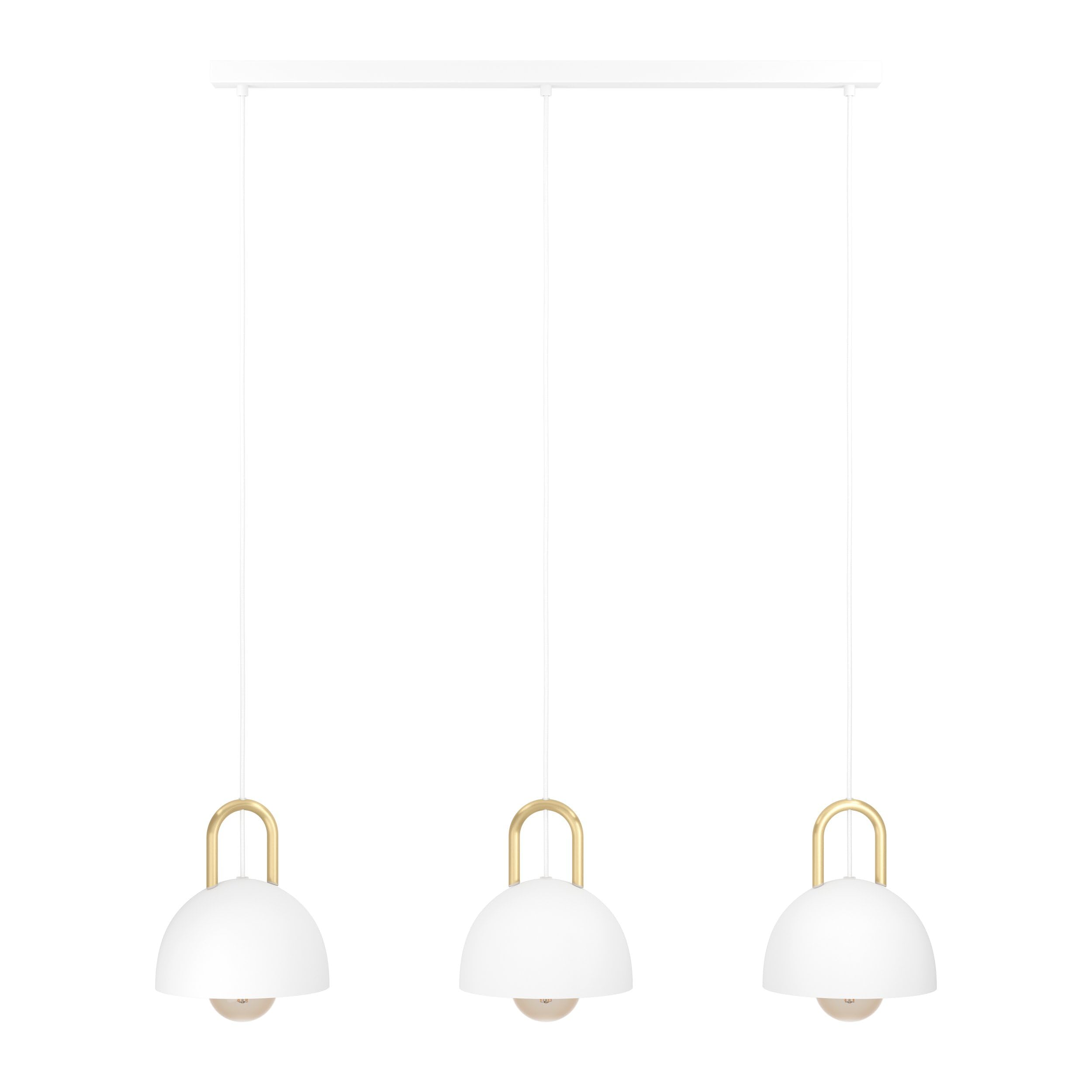 Eglo lampada a sospensione Calmanera, a tre luci, in metallo bianco, ottone | spazzolato, illuminazione per tavolo da pranzo e soggiorno, presa E27