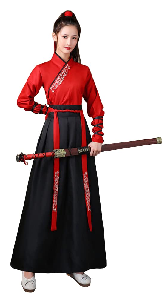 Angcoco Women's Redblack Unisex Ancient Chinese Traditional Hanfu Tang Dynasty Wuxia Cosplay Costumes