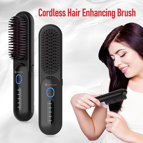 Portable Cordless Mini Straightening Heat Brush, Niña PAU by AvyGirl, Negative Ion Hot Comb Hair Straightener, Lightweight Travel, USB C Rechargeable, Locking, Smart Electronics, Many Temp Settings
