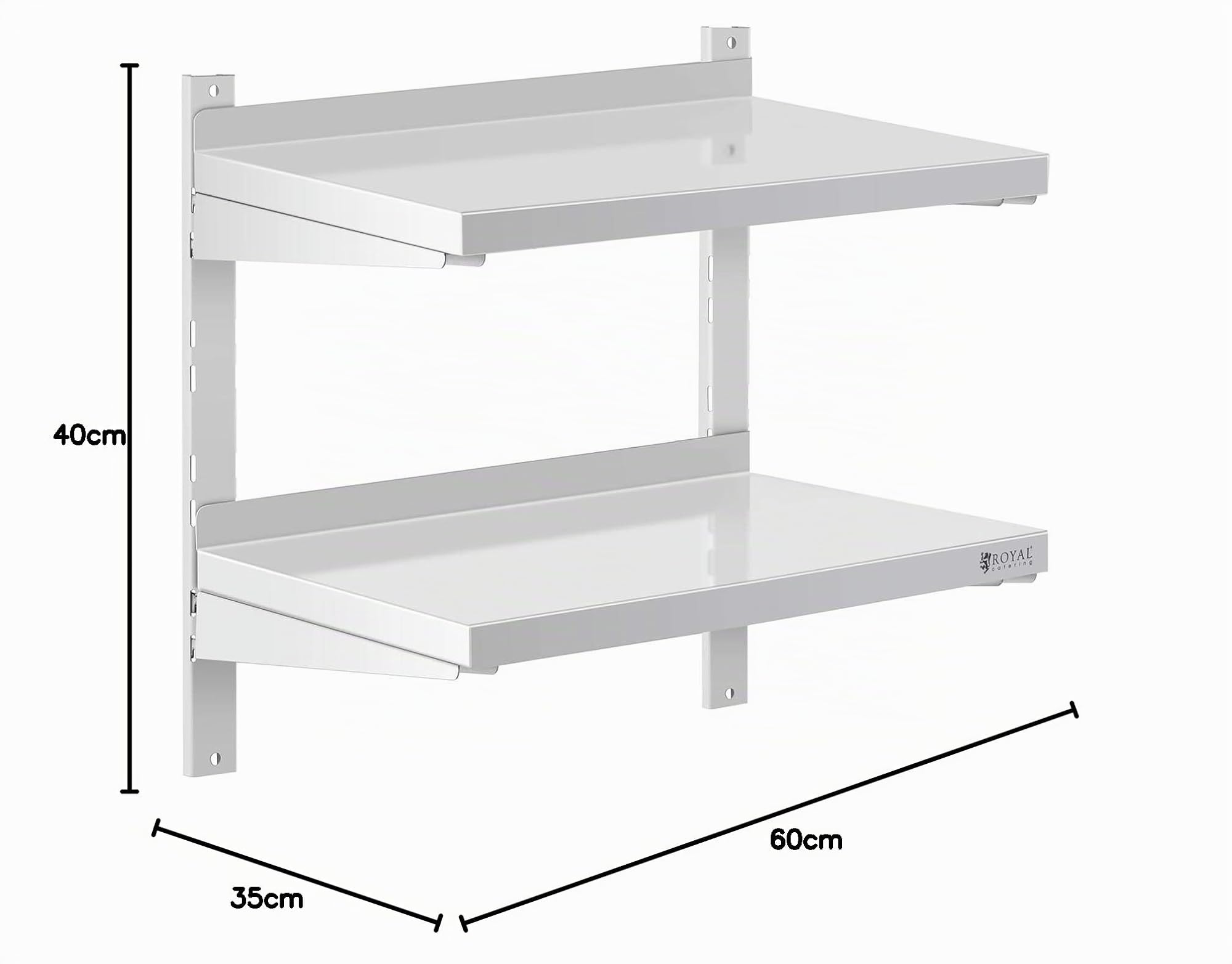 Royal Catering RCWR-600.4 Wandbord 2 Ablagen 40 x 60 cm Regal Edelstahlregal Küchenregal Edelstahl 40 kg