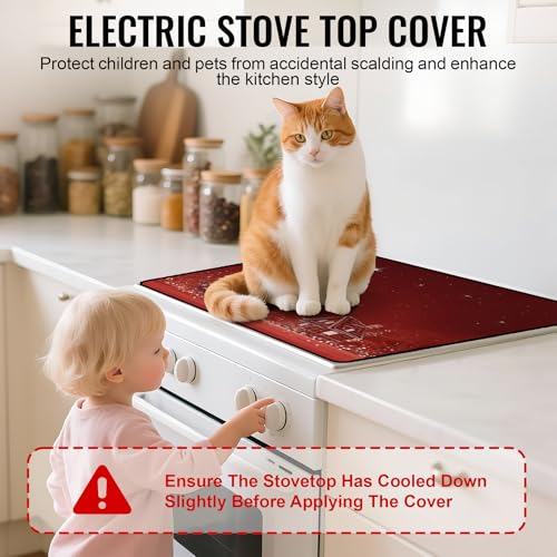 Image of Christmas Stove Top Cover for Electric Stove, Heat Resistant Glass Stove Top Cover, Stovetop Protector and Kitchen Decor, Dish Drying Mats Cover for Ceramic or Washer Top, 28.5x20.5 Inch