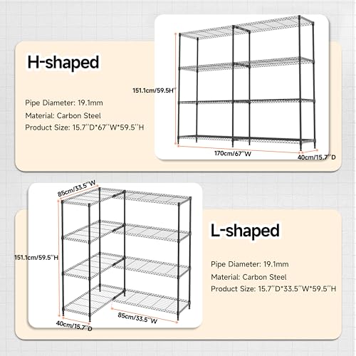 Image of M MZG 4 Tiers Storage Shelves Load 1200LBS, Metal Shelving Wire Metal Shelving Unit Shelves for Storage Adjustable Garage Shelving for Pantry Kitchen Garage Black 15.8 inch D x 33.5 inch W x 59.5 inch H