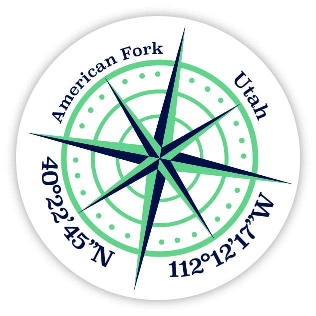 American Fork Utah 2-Inch Vinyl Decal Sticker Latitude Longitude Compass Design